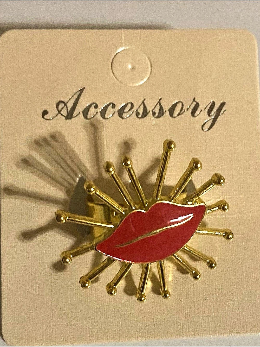 Red Lips Sunburst Brooch NWT